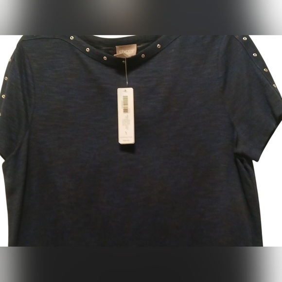 Chico's -NWT,Deep Navy Knit Top With Embellishments Along Sleeves & Neck, Size 1 - Picture 5 of 9